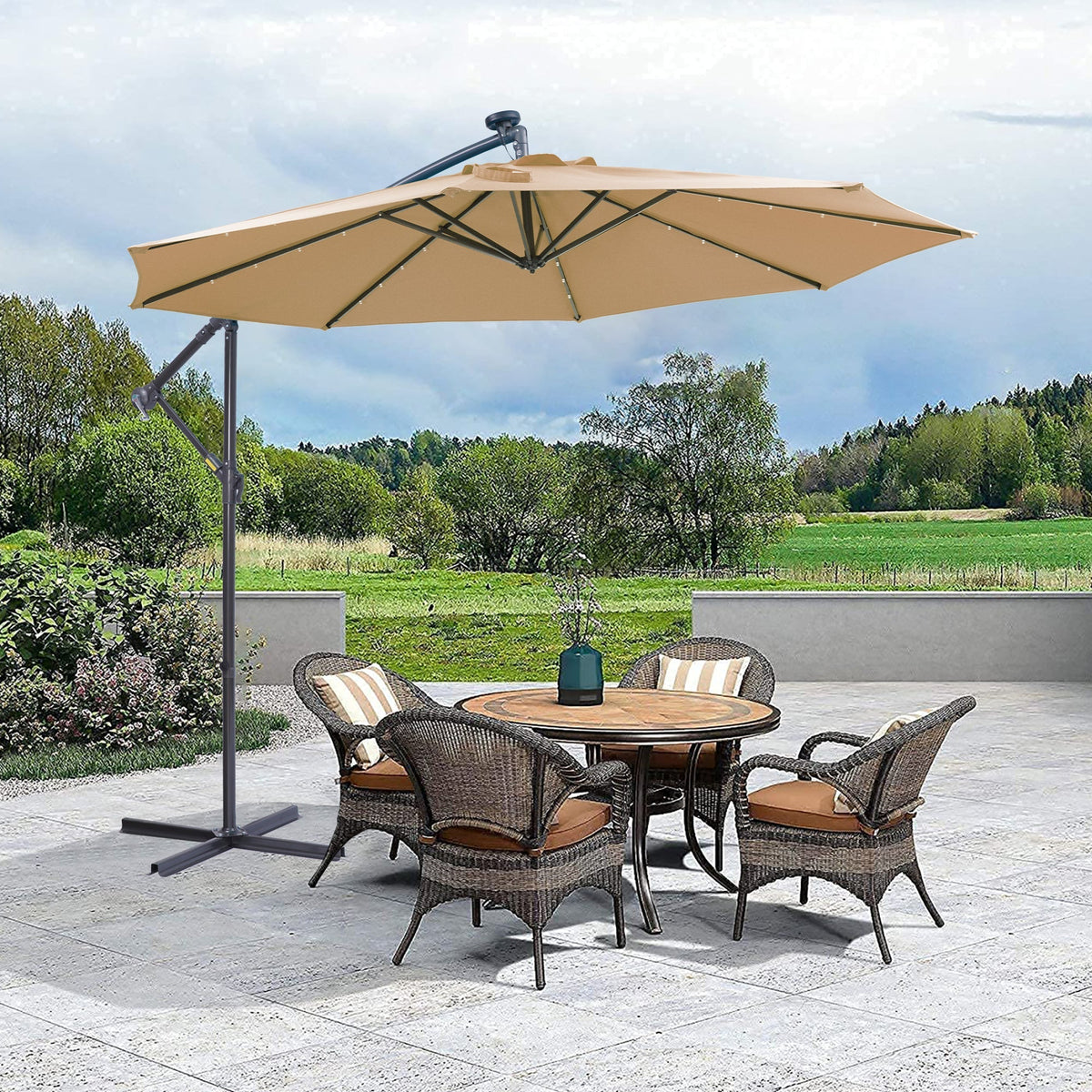 Outdoor Cantilever Patio Umbrella with 32 LED Lights, 10 ft