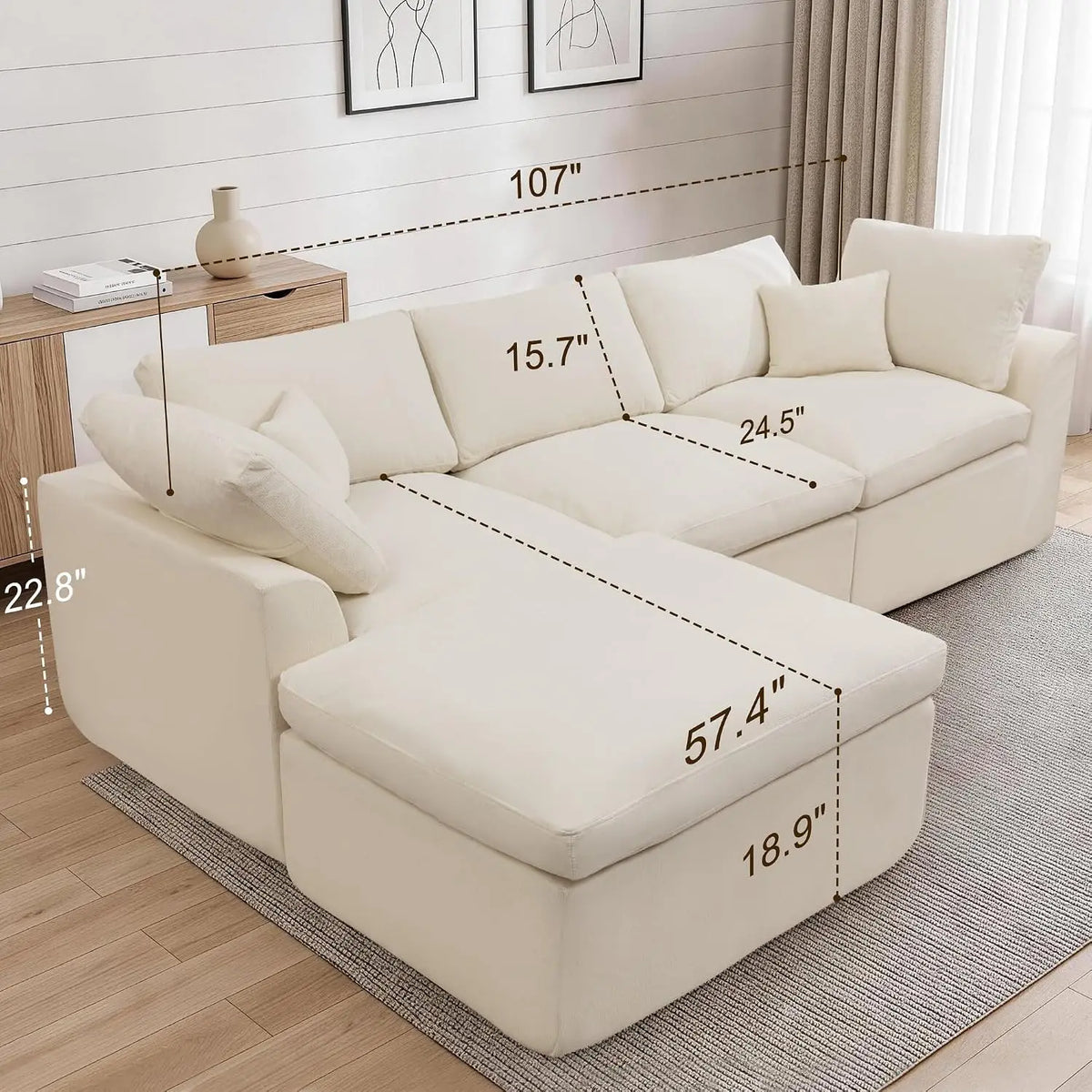 110" Modular Sectional Sofa with Ottoman